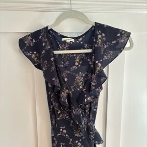 Max Studio Navy and Lavender Floral Wrap Dress